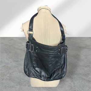 Perlina New York Black Leather Shoulder Bag Medium Size